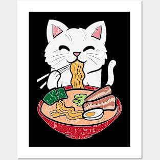 Cat Eating Ra Kawaii Japanese Noodles Anime Foodie Gift Posters and Art